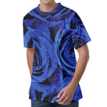 Royal Blue Rose Print Men's Velvet T-Shirt