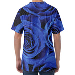 Royal Blue Rose Print Men's Velvet T-Shirt