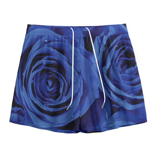 Royal Blue Rose Print Mesh Shorts
