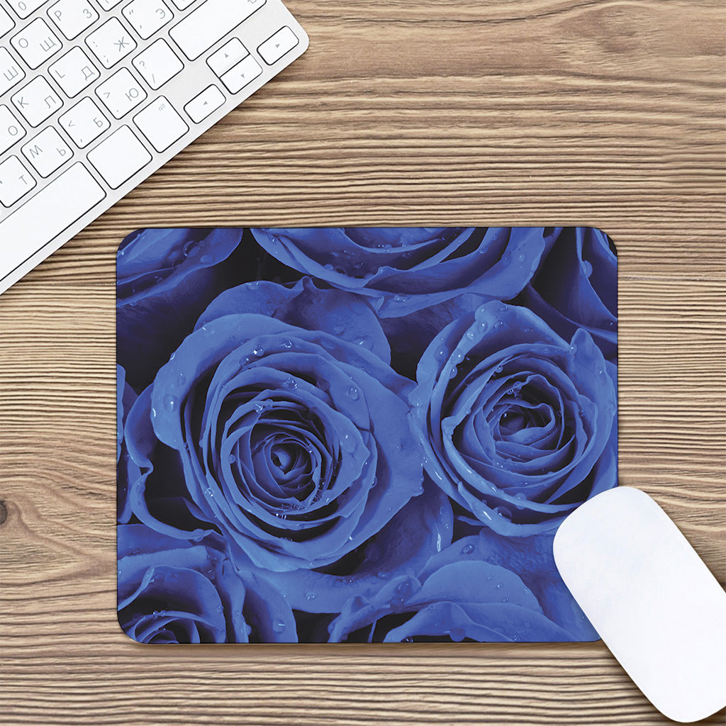 Royal Blue Rose Print Mouse Pad