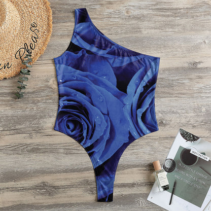 Royal Blue Rose Print One Shoulder Bodysuit