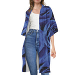 Royal Blue Rose Print Open Front Beach Cover Up