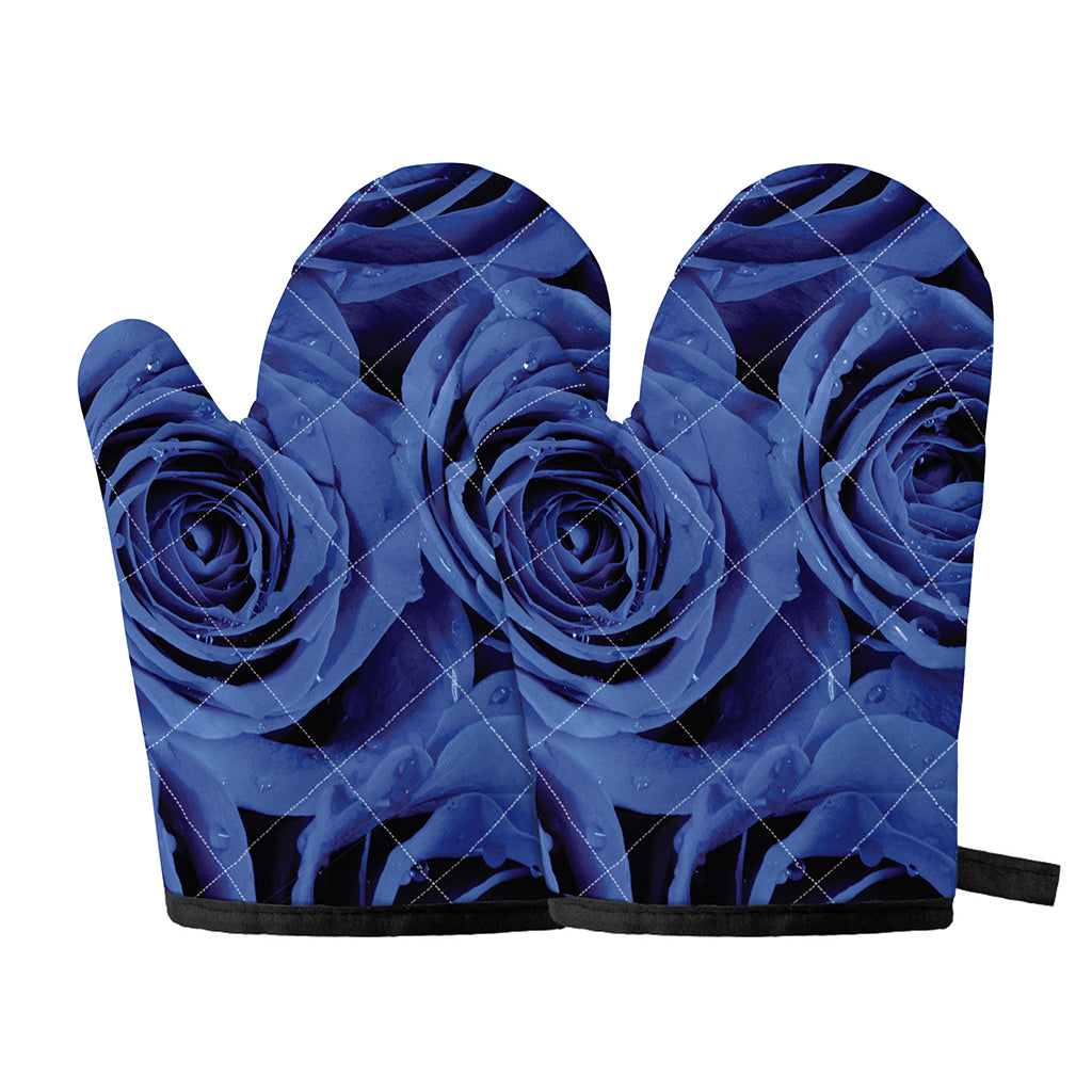 Royal Blue Rose Print Oven Mitts