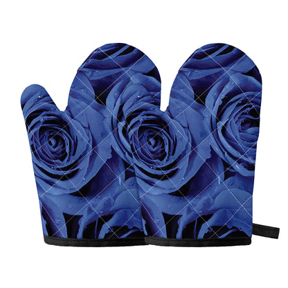 Royal Blue Rose Print Oven Mitts