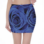 Royal Blue Rose Print Pencil Mini Skirt