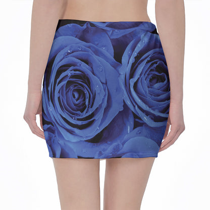 Royal Blue Rose Print Pencil Mini Skirt