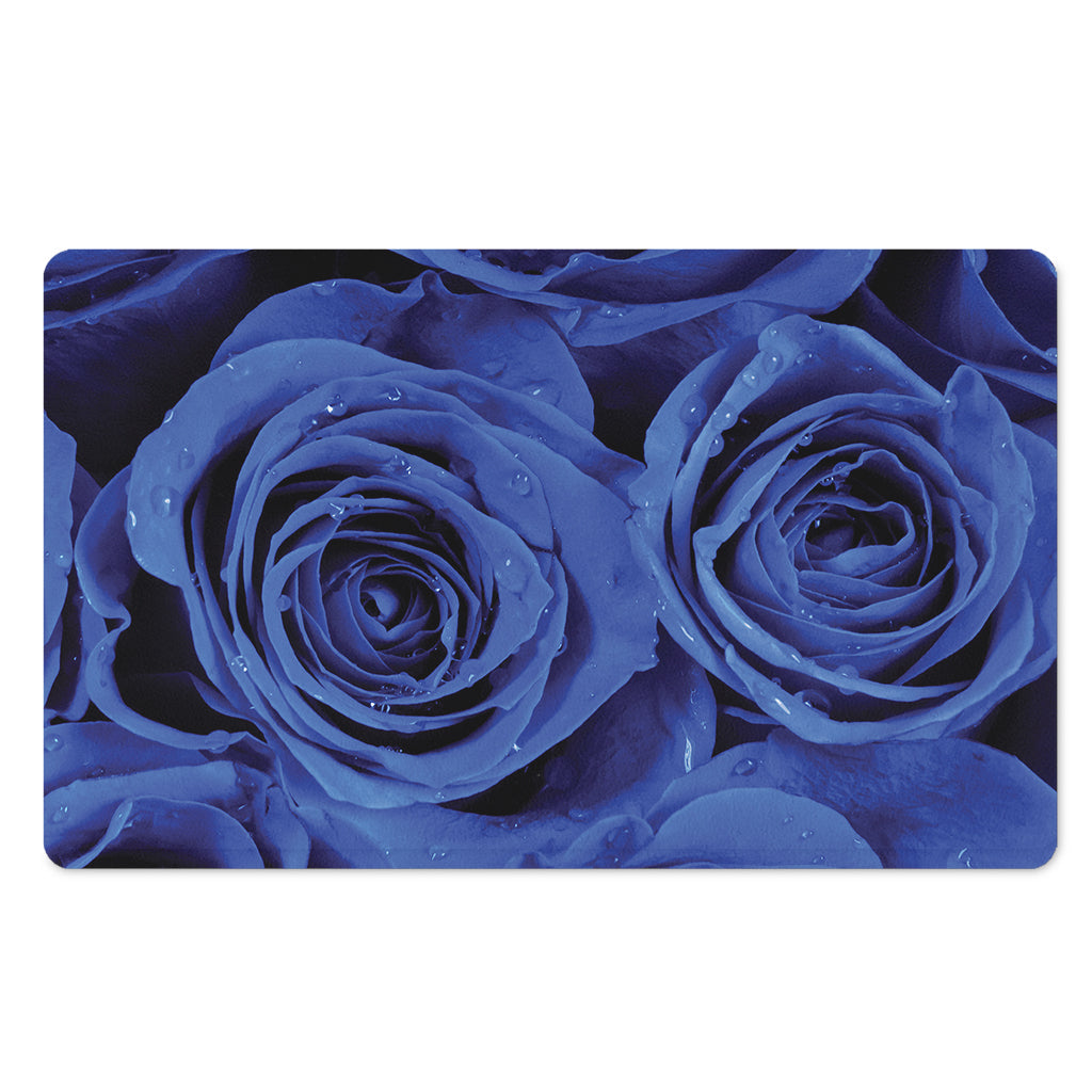 Royal Blue Rose Print Polyester Doormat