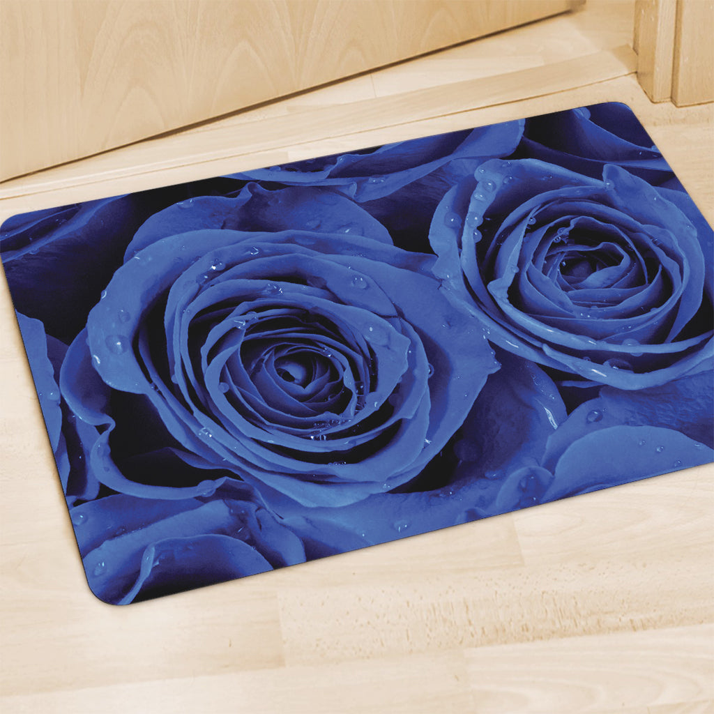 Royal Blue Rose Print Polyester Doormat
