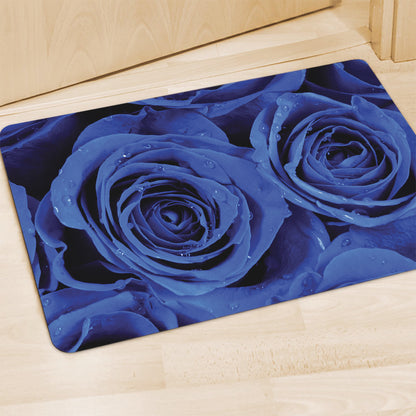 Royal Blue Rose Print Polyester Doormat