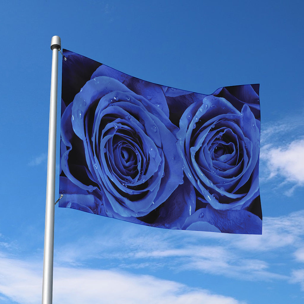 Royal Blue Rose Print Polyester Flag