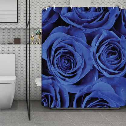 Royal Blue Rose Print Polyester Shower Curtain
