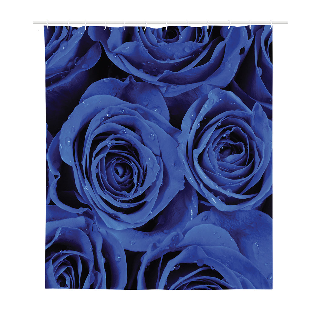 Royal Blue Rose Print Polyester Shower Curtain