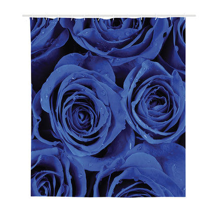Royal Blue Rose Print Polyester Shower Curtain