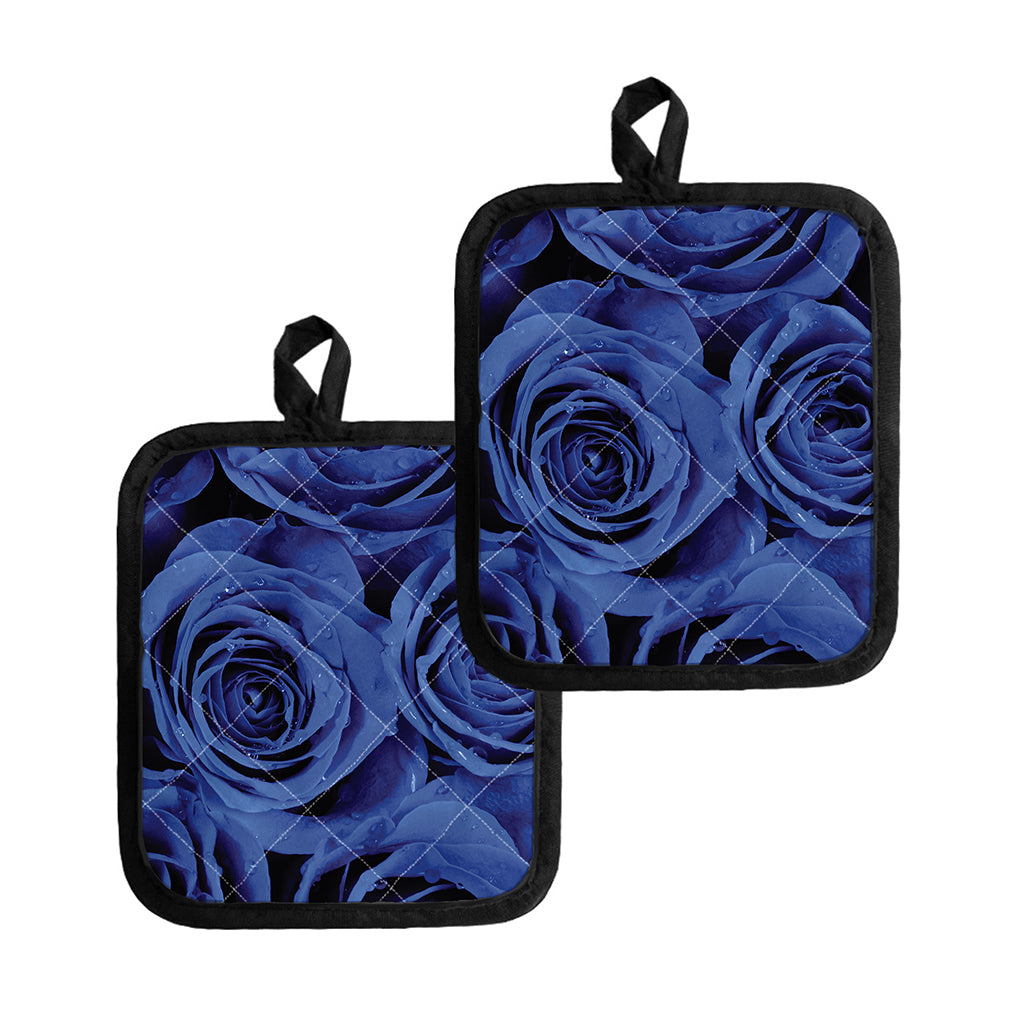 Royal Blue Rose Print Pot Holders