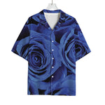 Royal Blue Rose Print Rayon Hawaiian Shirt