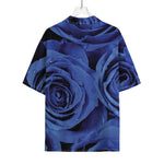Royal Blue Rose Print Rayon Hawaiian Shirt