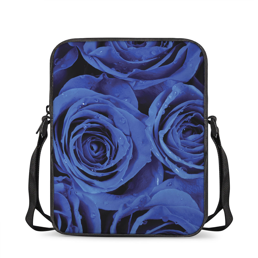 Royal Blue Rose Print Rectangular Crossbody Bag