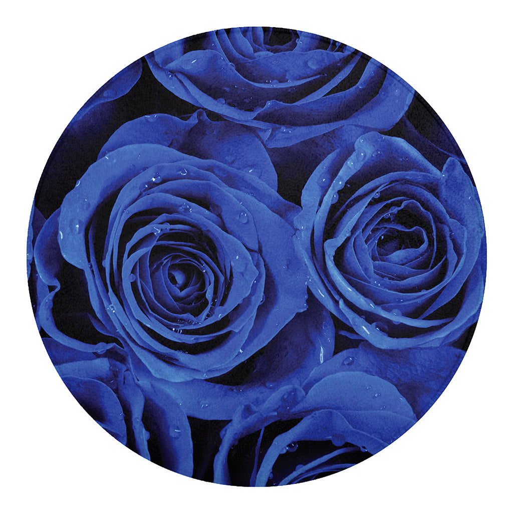 Royal Blue Rose Print Round Blanket