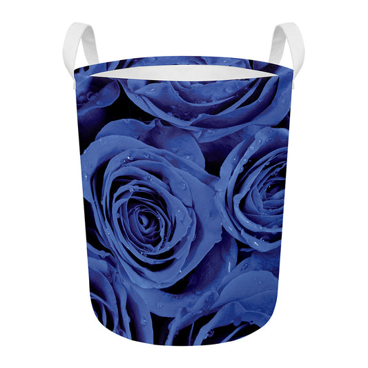 Royal Blue Rose Print Round Laundry Basket