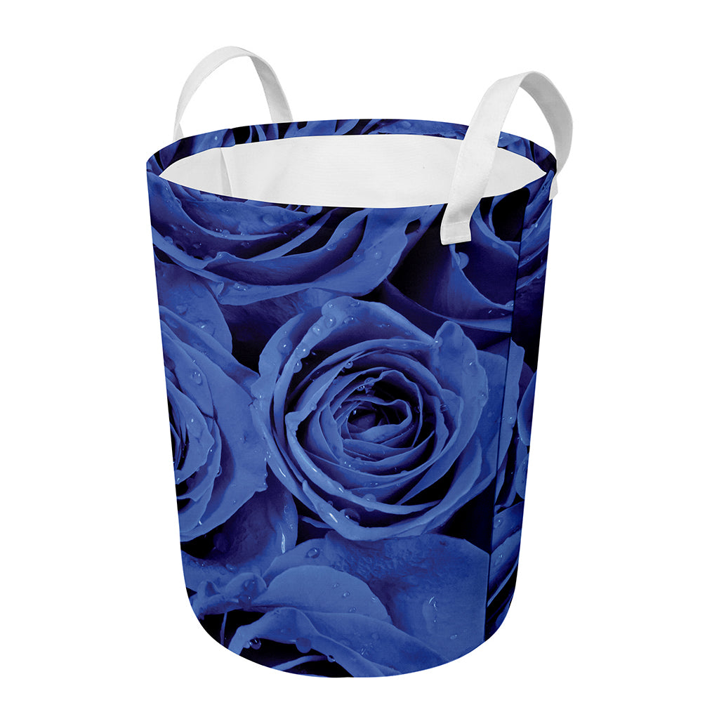 Royal Blue Rose Print Round Laundry Basket