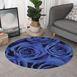 Royal Blue Rose Print Round Rug