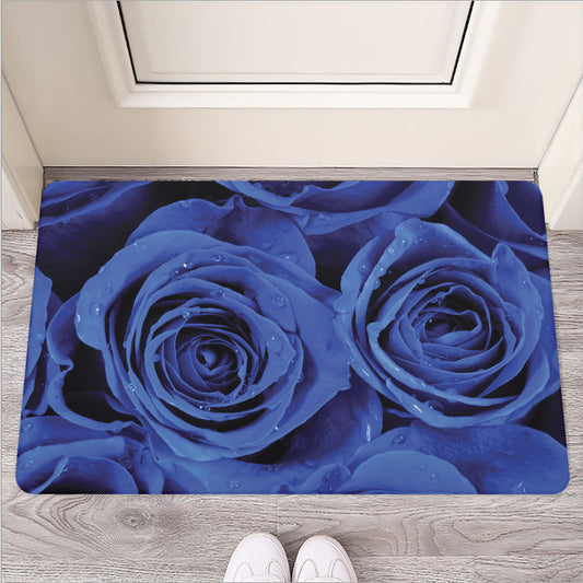 Royal Blue Rose Print Rubber Doormat