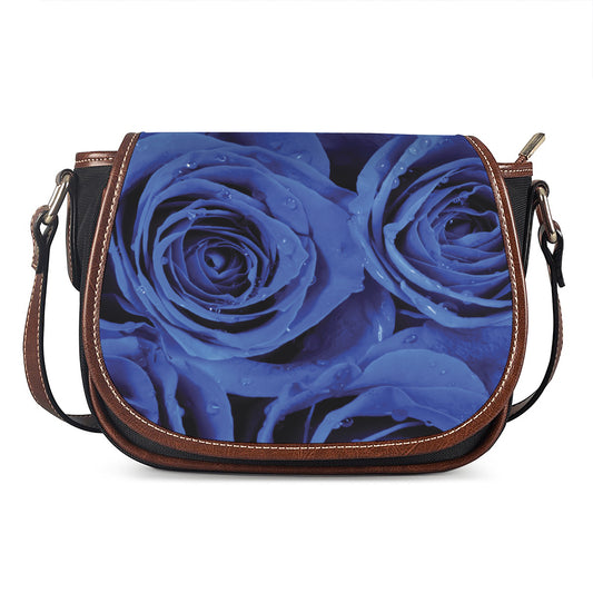 Royal Blue Rose Print Saddle Bag