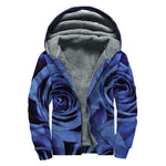 Royal Blue Rose Print Sherpa Lined Zip Up Hoodie