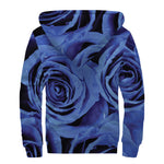 Royal Blue Rose Print Sherpa Lined Zip Up Hoodie