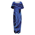 Royal Blue Rose Print Short Sleeve Long Nightdress
