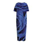 Royal Blue Rose Print Short Sleeve Long Nightdress