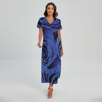 Royal Blue Rose Print Short Sleeve Maxi Dress