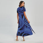 Royal Blue Rose Print Short Sleeve Maxi Dress