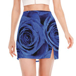 Royal Blue Rose Print Side Slit Mini Skirt