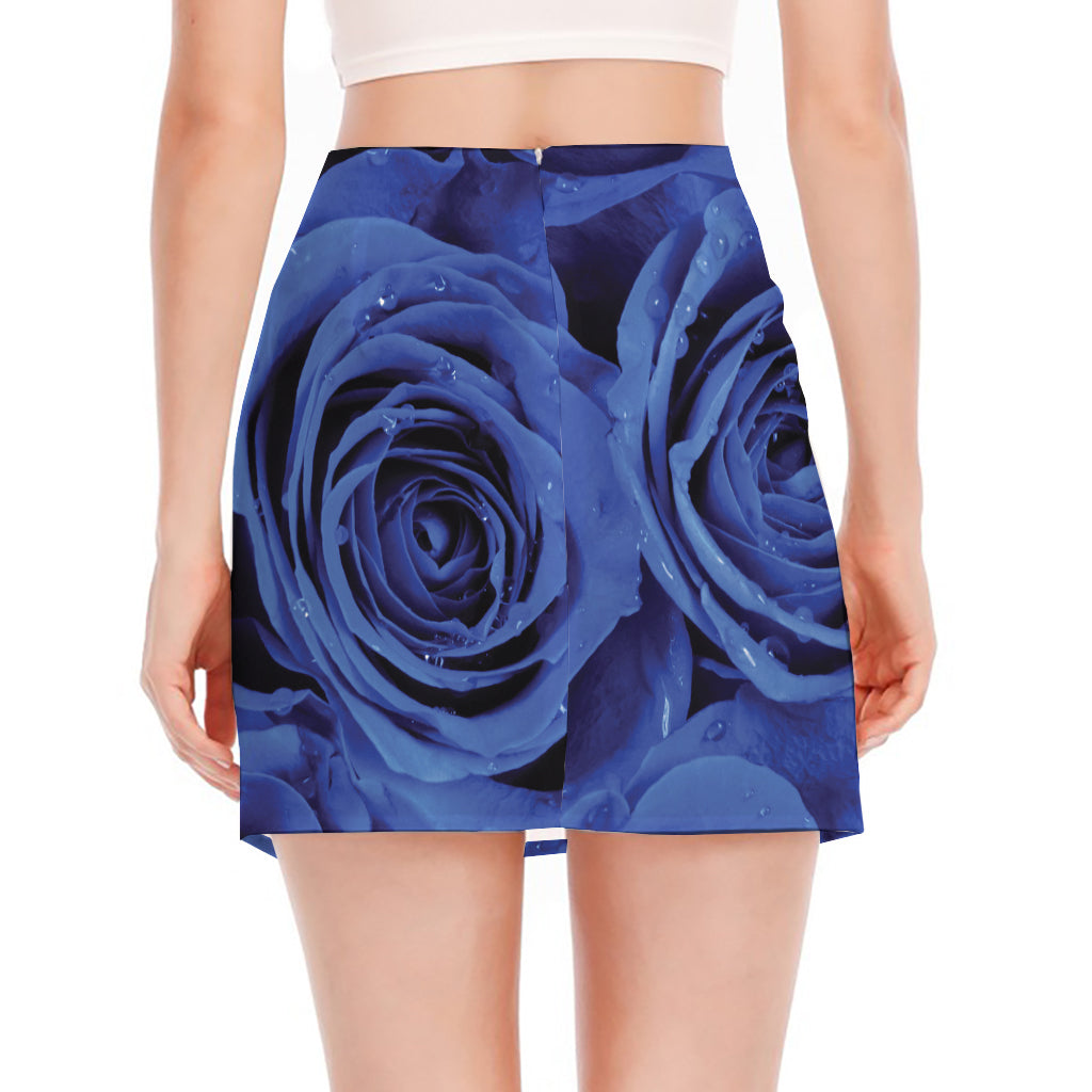 Royal Blue Rose Print Side Slit Mini Skirt