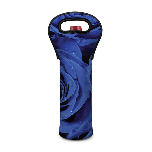 Royal Blue Rose Print Single Neoprene Wine Tote