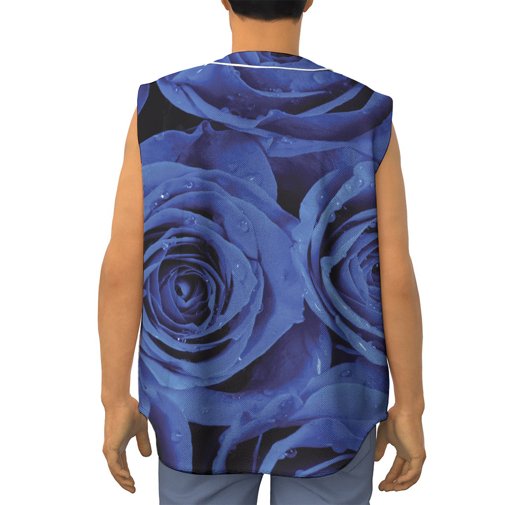 Royal Blue Rose Print Sleeveless Baseball Jersey