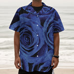 Royal Blue Rose Print Textured Short Sleeve Shirt