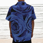 Royal Blue Rose Print Textured Short Sleeve Shirt