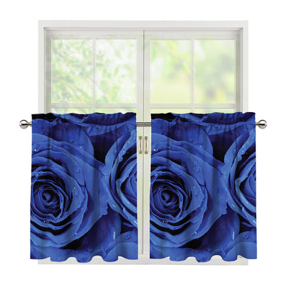 Royal Blue Rose Print Tier Curtains