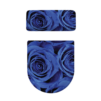 Royal Blue Rose Print Toilet Lid And Tank Cover Set