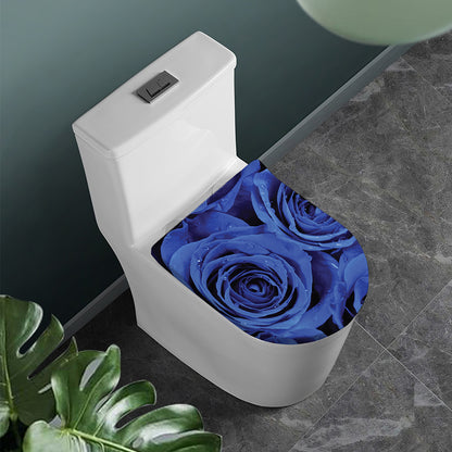 Royal Blue Rose Print Toilet Lid Cover
