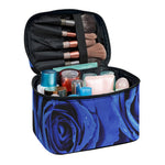 Royal Blue Rose Print Travel Makeup Bag