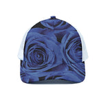 Royal Blue Rose Print White Mesh Trucker Cap