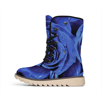 Royal Blue Rose Print Winter Boots