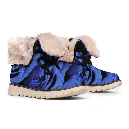 Royal Blue Rose Print Winter Boots
