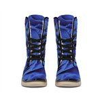Royal Blue Rose Print Winter Boots