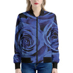 Royal Blue Rose Print Women's Bomber Jacket