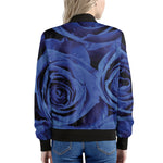 Royal Blue Rose Print Women's Bomber Jacket