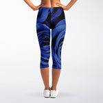Royal Blue Rose Print Women's Capri Leggings